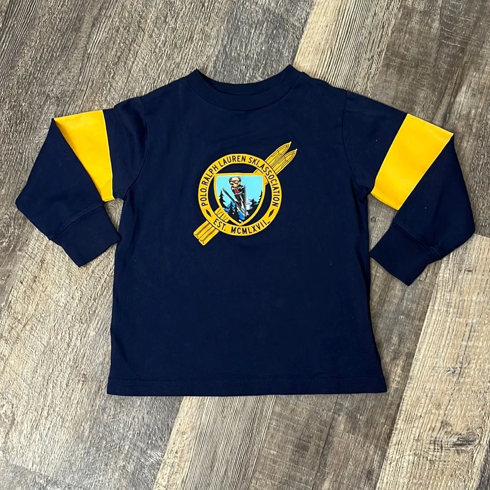 Ralph Lauren Navy Ski Bear Top T-shirt Long Sleeve Boy Toddler Size 2 T